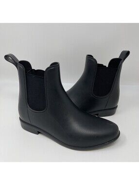 Black Rubber Rain Boots Womens Chelsea Ankle Booties Waterproof Slip On Shoes